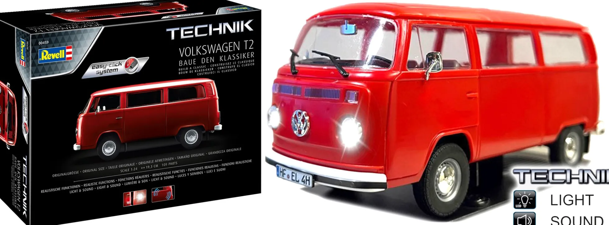 Revell 00459 Volkswagen T2 - Easy Click System | Licht + Sound | Auto Bausatz 1:24