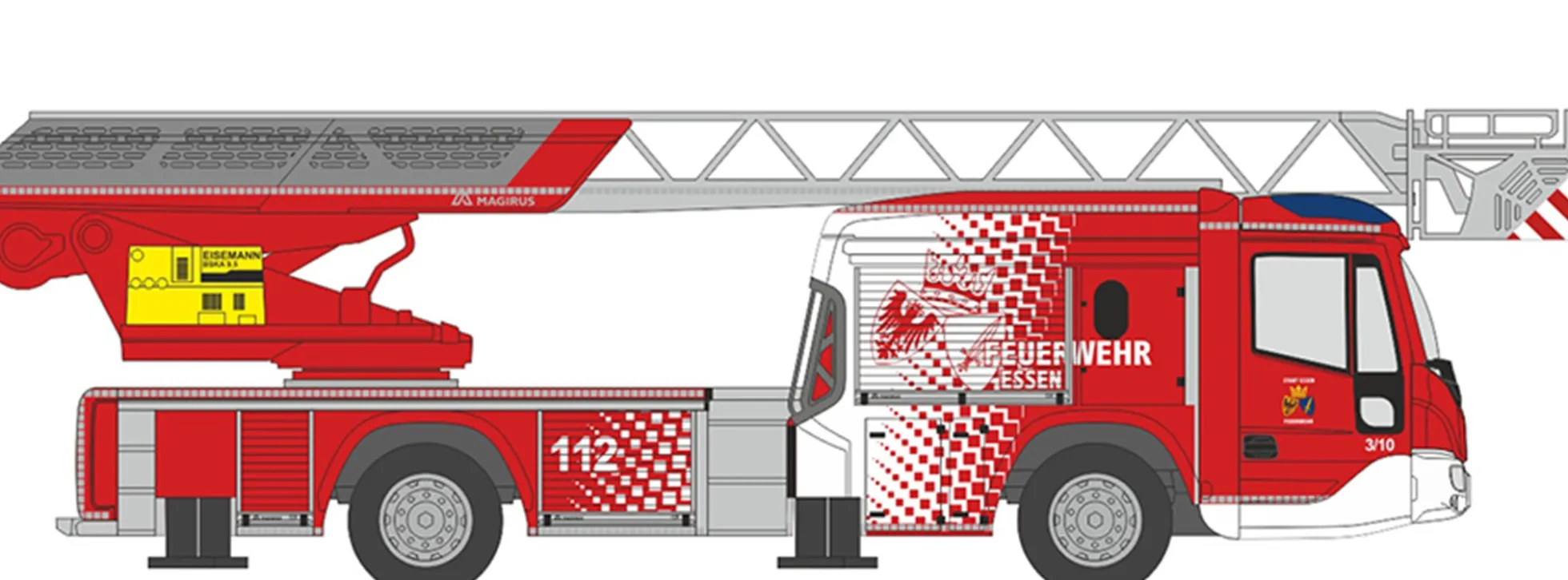 RIETZE 71110 Iveco Magirus DLK M32L-AS NB Feuerwehr Essen Blaulichtmodell 1:87
