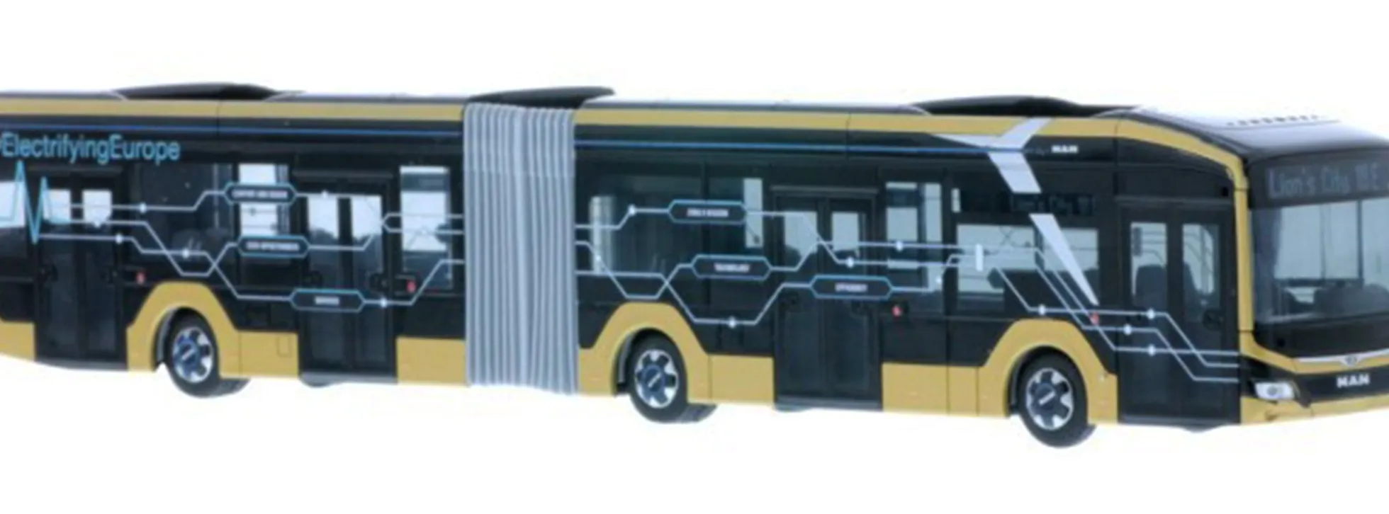 RIETZE 76500 MAN Lions City 18E 2021 Vorführdesign Werbemodell Busmodell 1:87