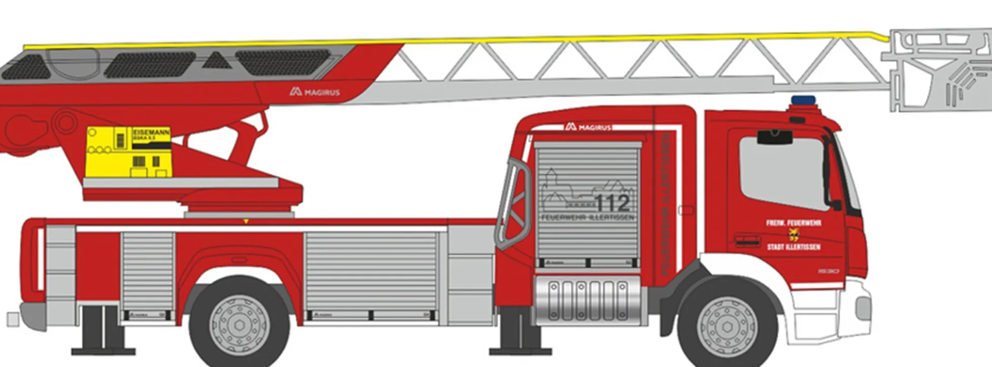 RIETZE 71653 Mercedes-Benz Atego 2019 Drehleiter Feuerwehr Illertissen Blaulichtmodell 1:87