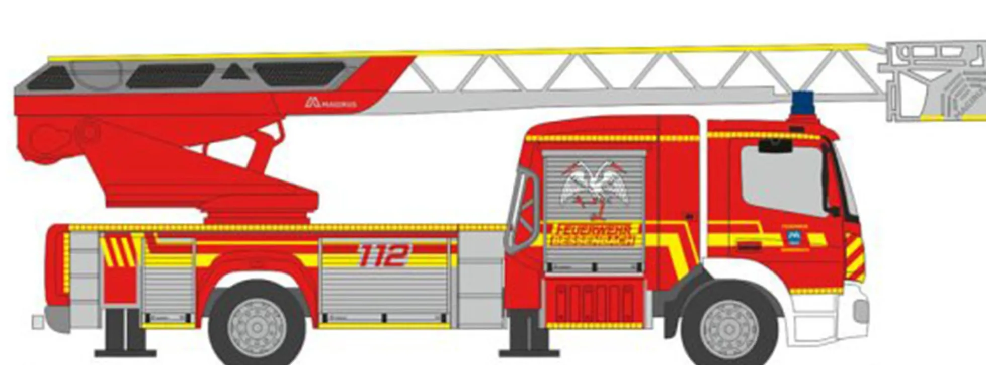 RIETZE 71666 Mercedes-Benz Atego Magirus DLK 2019 Feuerwehr Bessenbach Blaulichtmodell 1:87