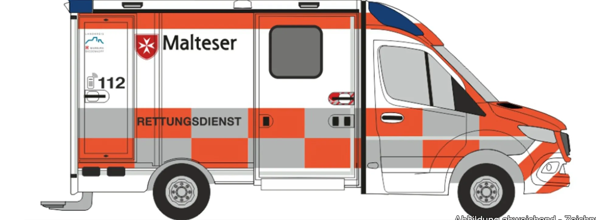 RIETZE 76153 Mercedes-Benz RTW Strobel 18 Rettungsdienst Malteser Marburg | Blaulichtmodell 1:87