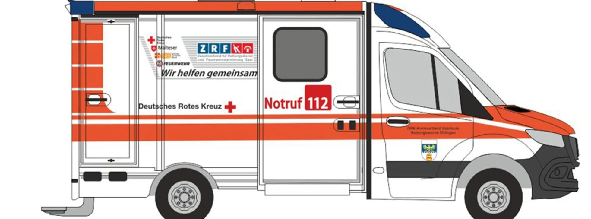 RIETZE 76162 Mercedes-Benz Spriner RTW Strobel 2018 DRK Dillingen Saar Blaulichtmodell 1:87