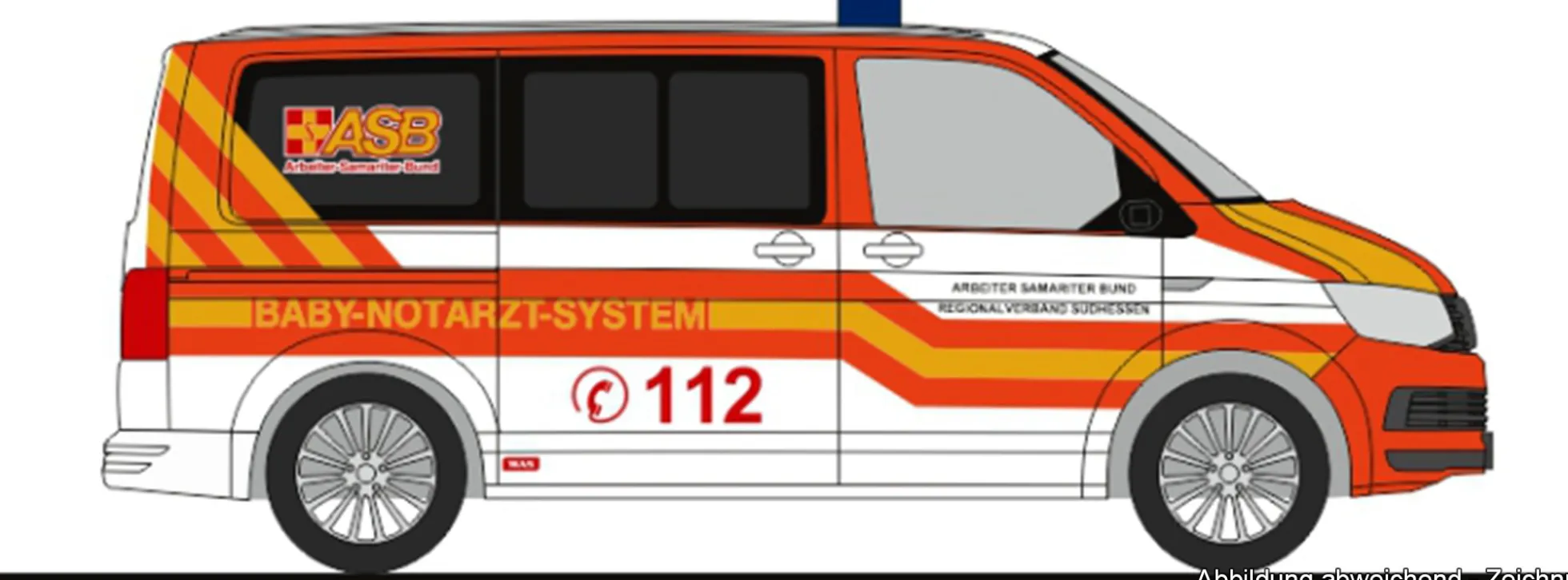 RIETZE 53987 VW T6 ASB Südhessen Baby-Notarzt-System | Blaulichtmodell 1:87
