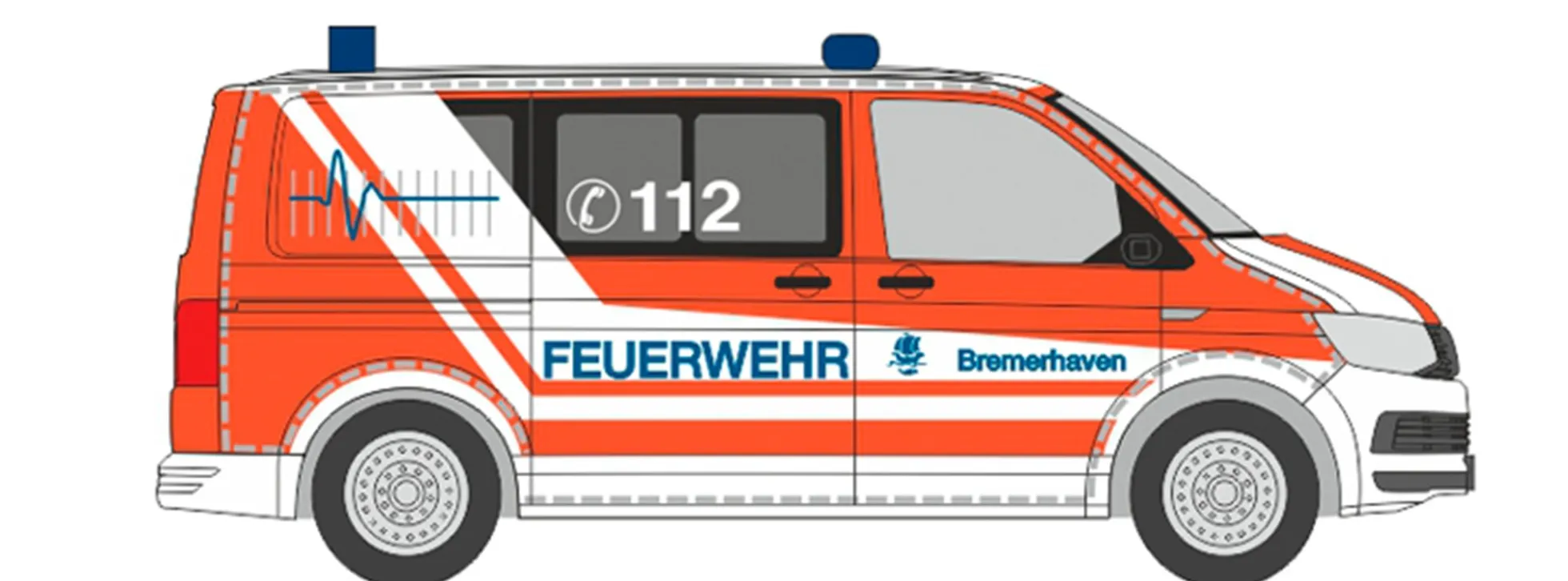 RIETZE 53835 VW T6 Bus Feuerwehr Bremerhaven Blaulichtmodell 1:87