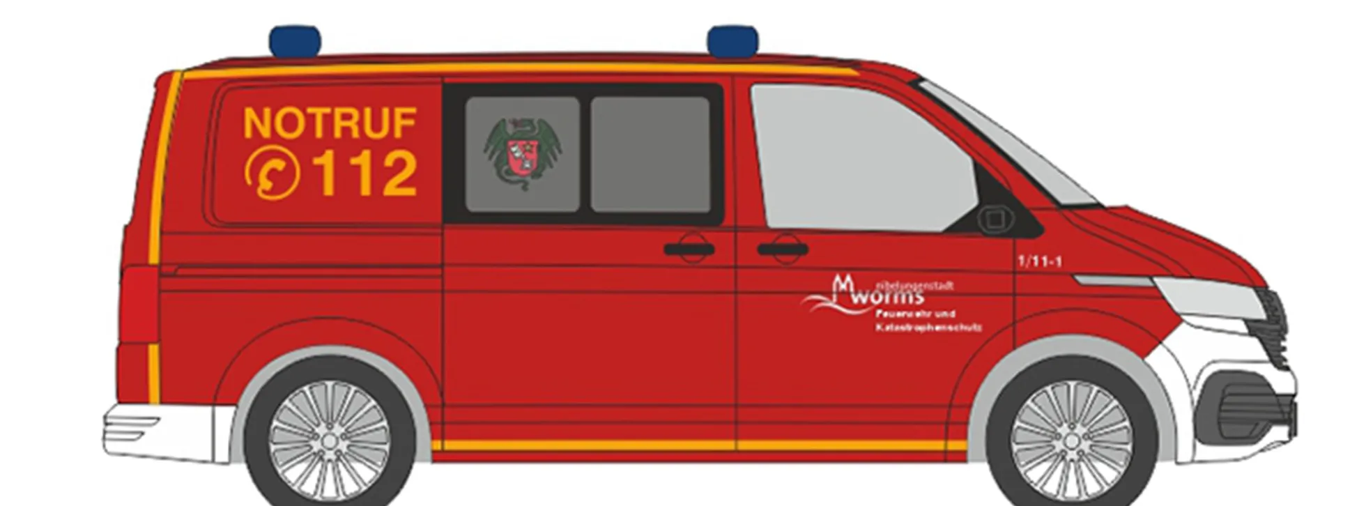 RIETZE 53869 VW T6.1. Halbbus Berufsfeuerwehr Worms Blaulichtmodell 1:87