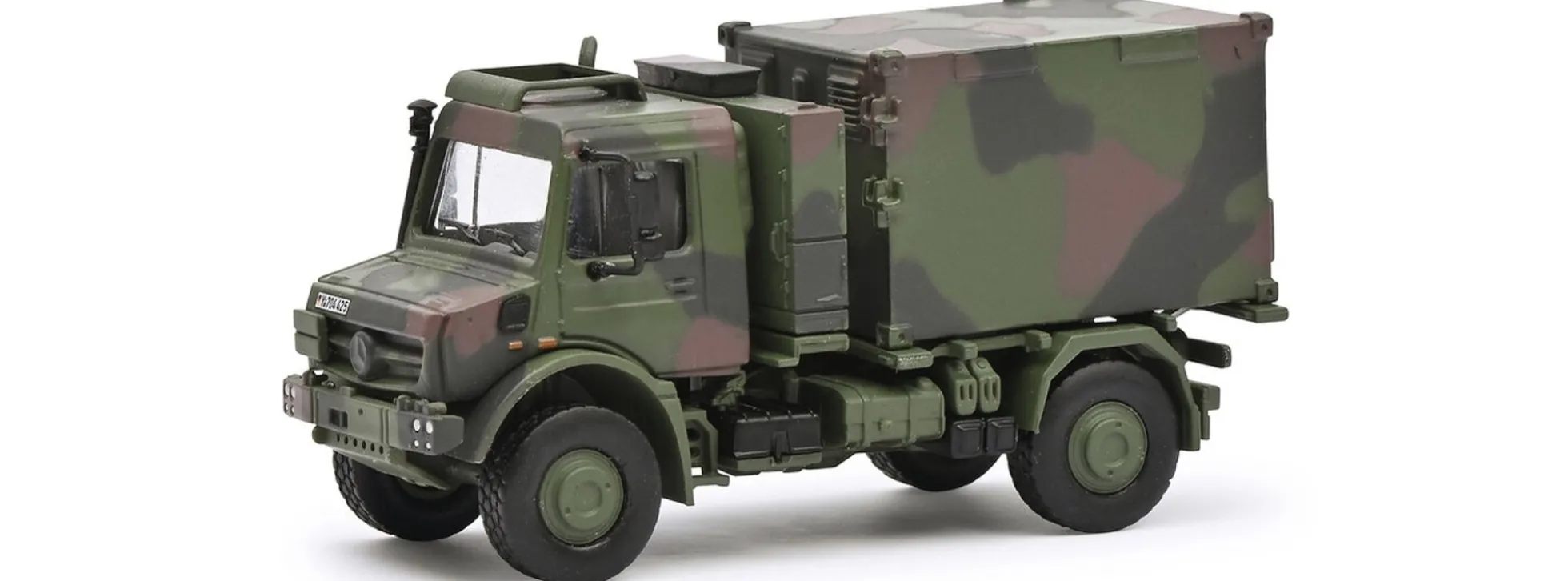 Schuco 452683103 MB Unimog U 5023 Funkcontainer Camo | Militärmodell 1:87