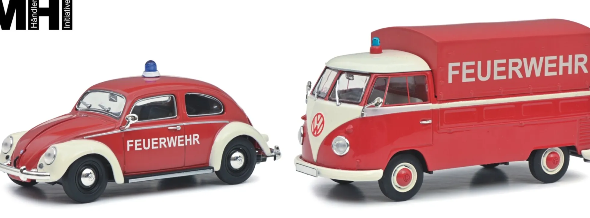 Schuco 450774300 VW Käfer + VW T1 Pritsche Feuerwehr | MHI | Blaulichtmodell 1:32