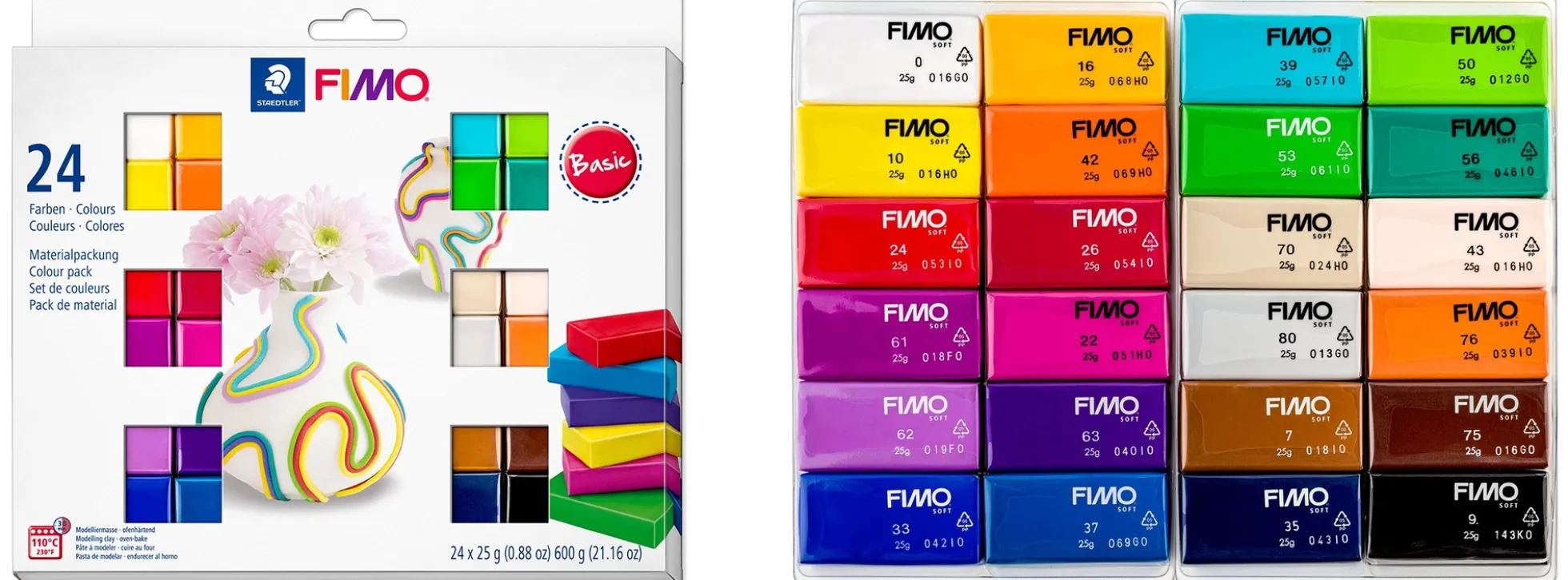 STAEDTLER 8023C FIMO® soft Basic Modelliermasse | mehrfarbig | ofenhärtend | Inhalt 24 x 25 g