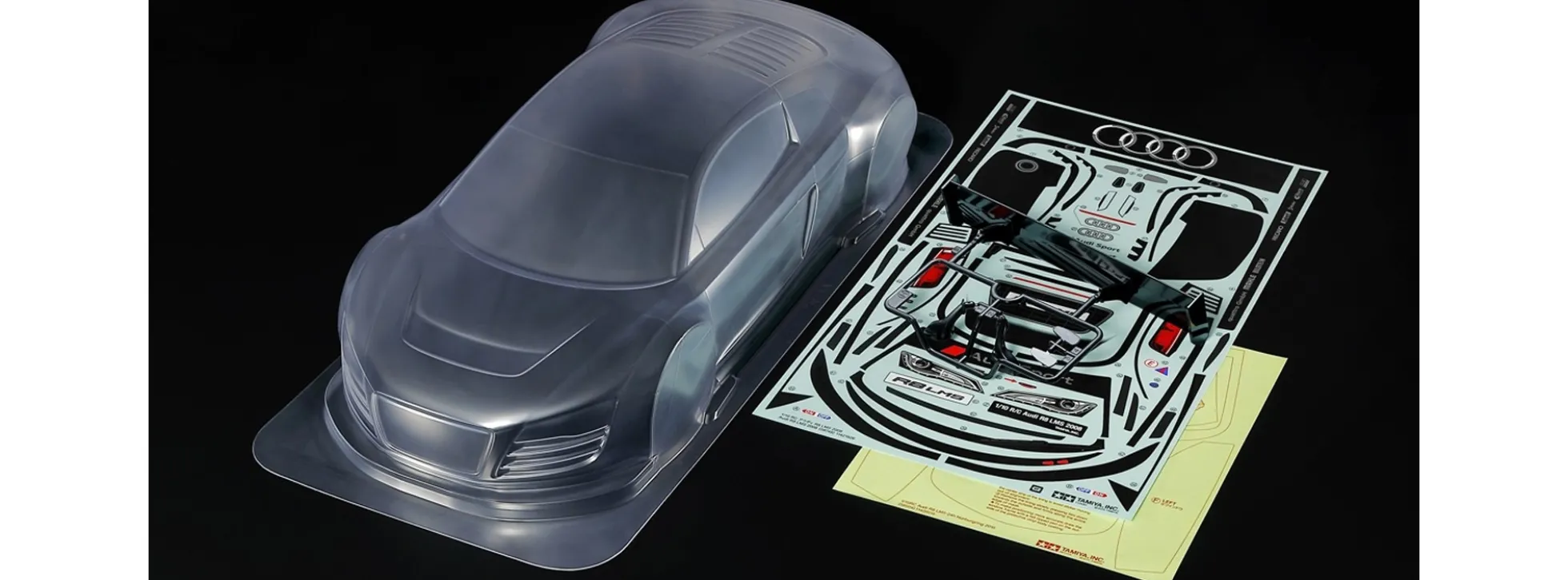 TAMIYA 51754 Karosserie-Satz Audi R8 LMS 2008 | unlackiert | für TT-01 E / TT-02 Chassis 1:10