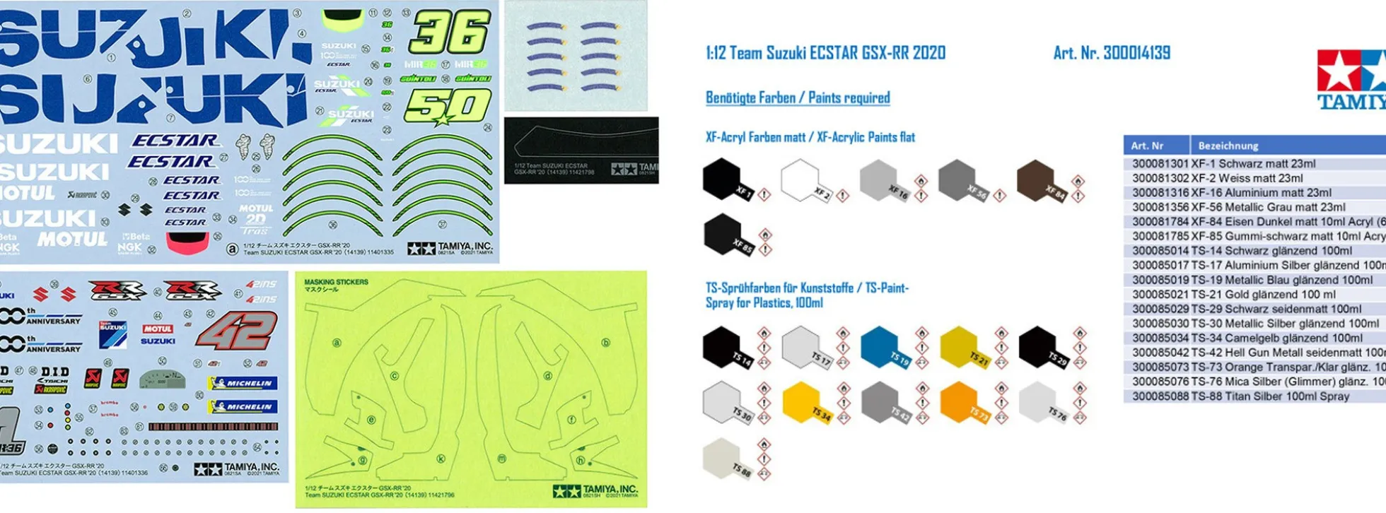 TAMIYA 14139 Suzuki GSX-RR 2020 Team ECSTAR | Motorrad Bausatz 1:12